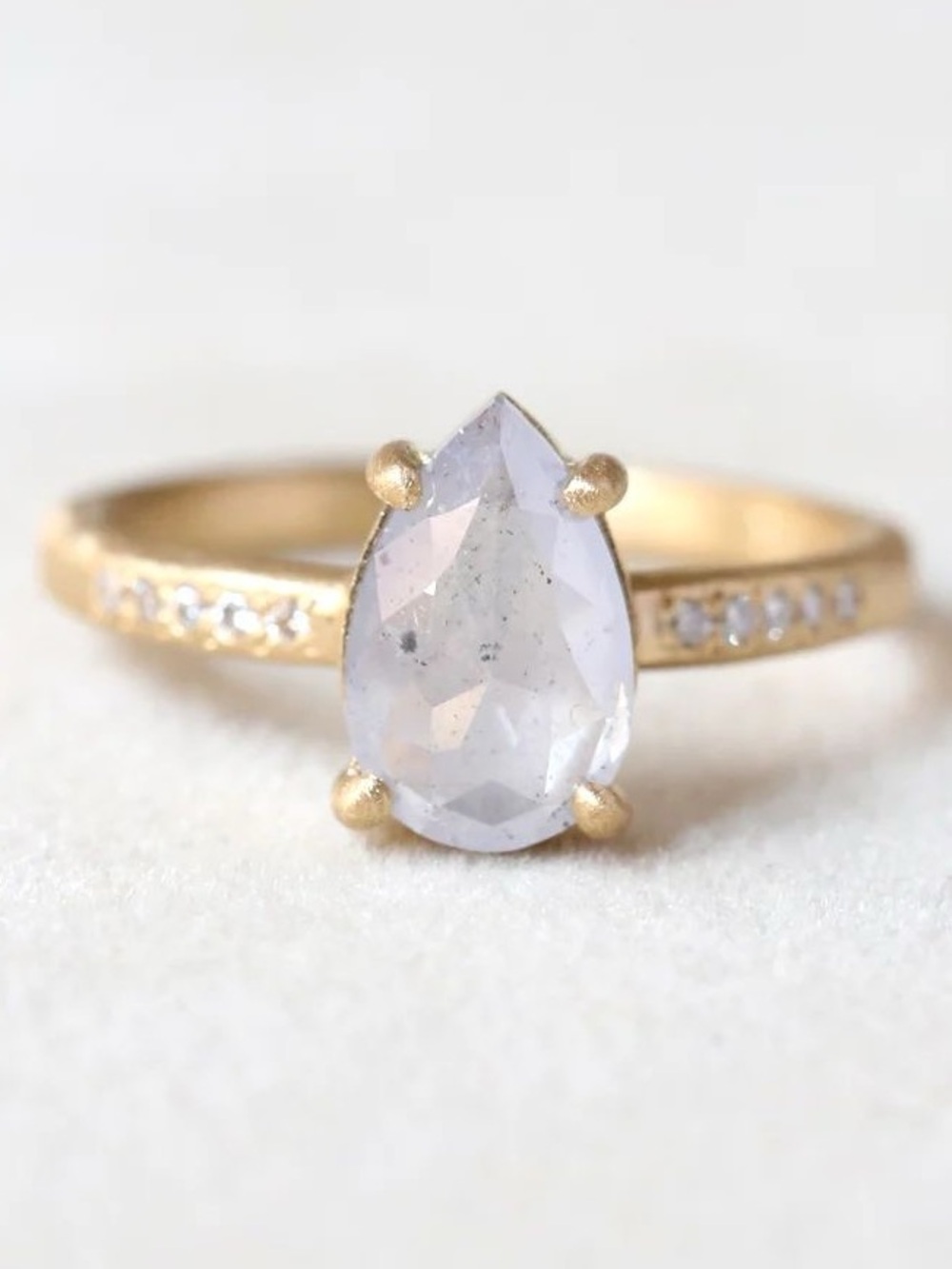 Like new Yasuko Azuma 18k gold rose cut natural gray/blue pear diamond ring